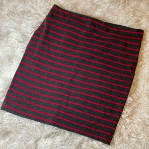 Mini Grey and Red Striped Bodycon Skirt